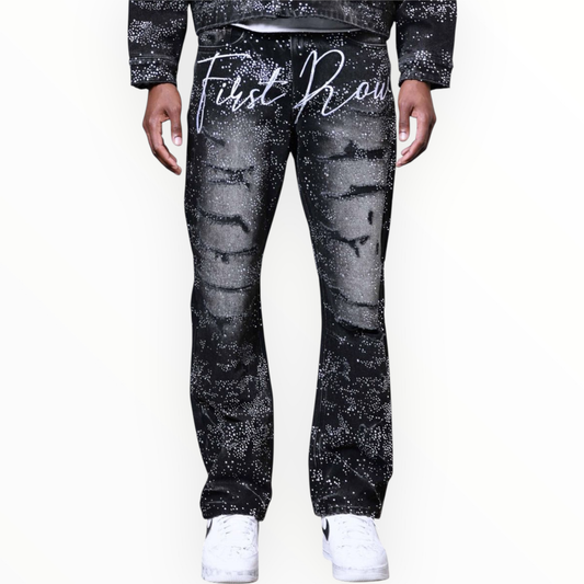 First Row Rhinestone Ripped Jeans