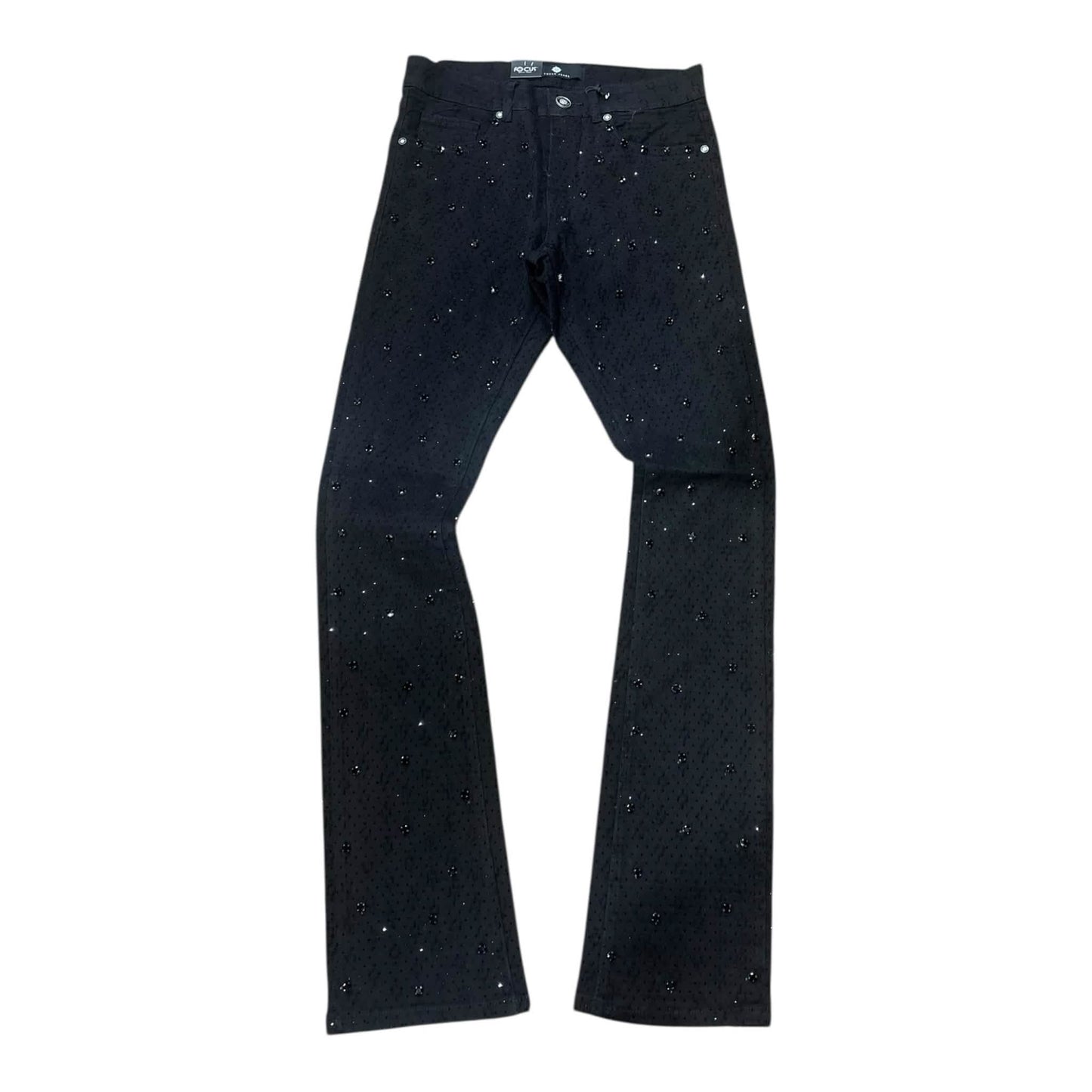 Focus Rhinestone Studded Flare Denim