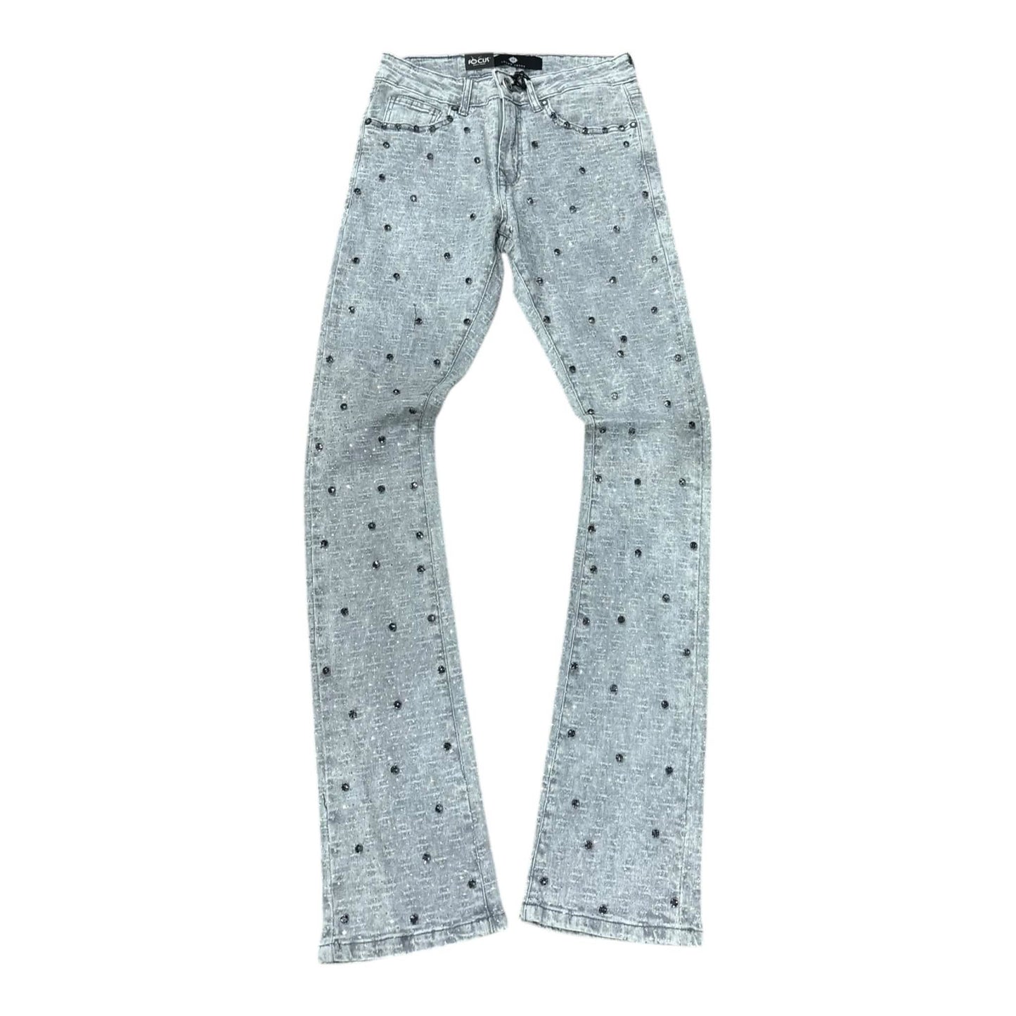 Focus Rhinestone Studded Flare Denim