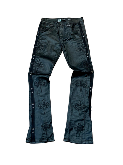 Waimea Fleur-de-lis Wax Coated Stacked Jeans