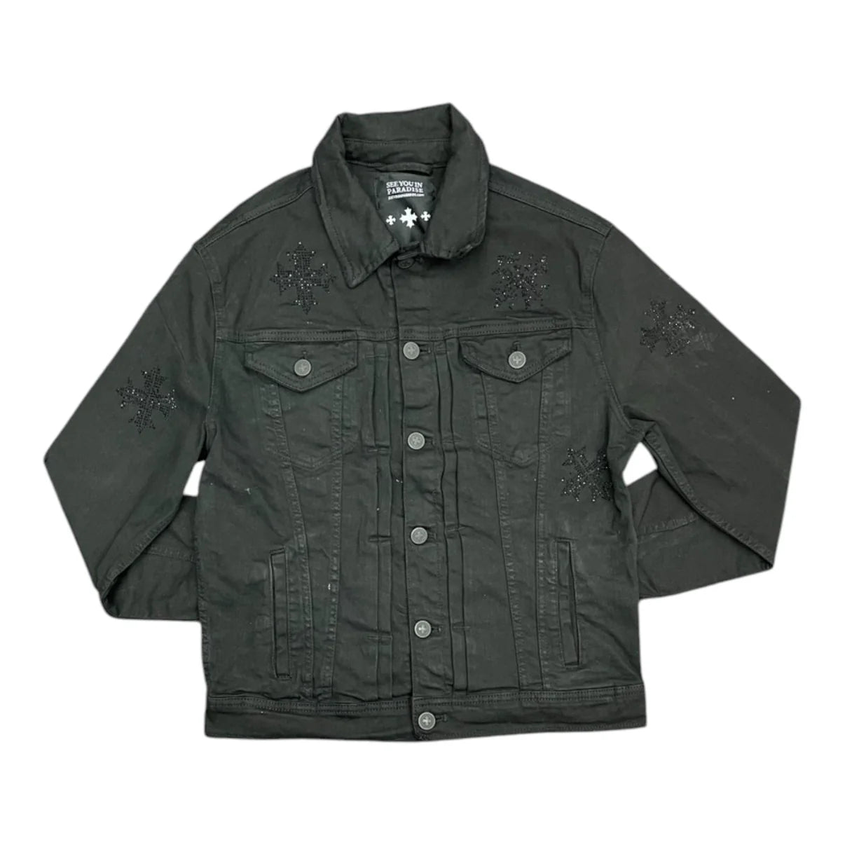 See You In Paradise Rhinestone Cross Demin Jacket