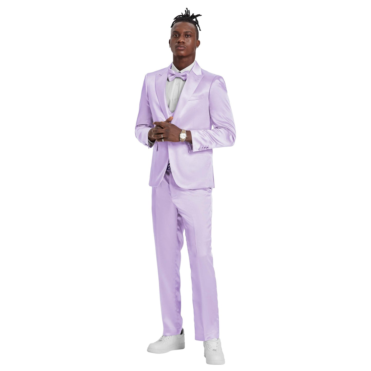 Men's Lavender Solid Shiny U-Shape Vest Suit