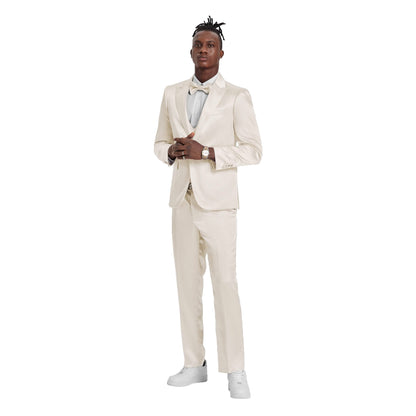Men's Champagne Solid Shiny U-Shape Vest Suit