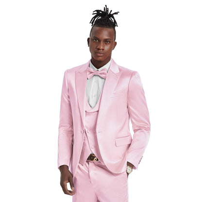 Men's Dusty Rose Solid Shiny U-Shape Vest Suit