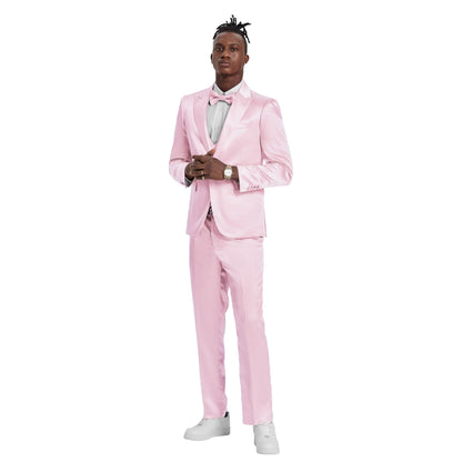 Men's Dusty Rose Solid Shiny U-Shape Vest Suit