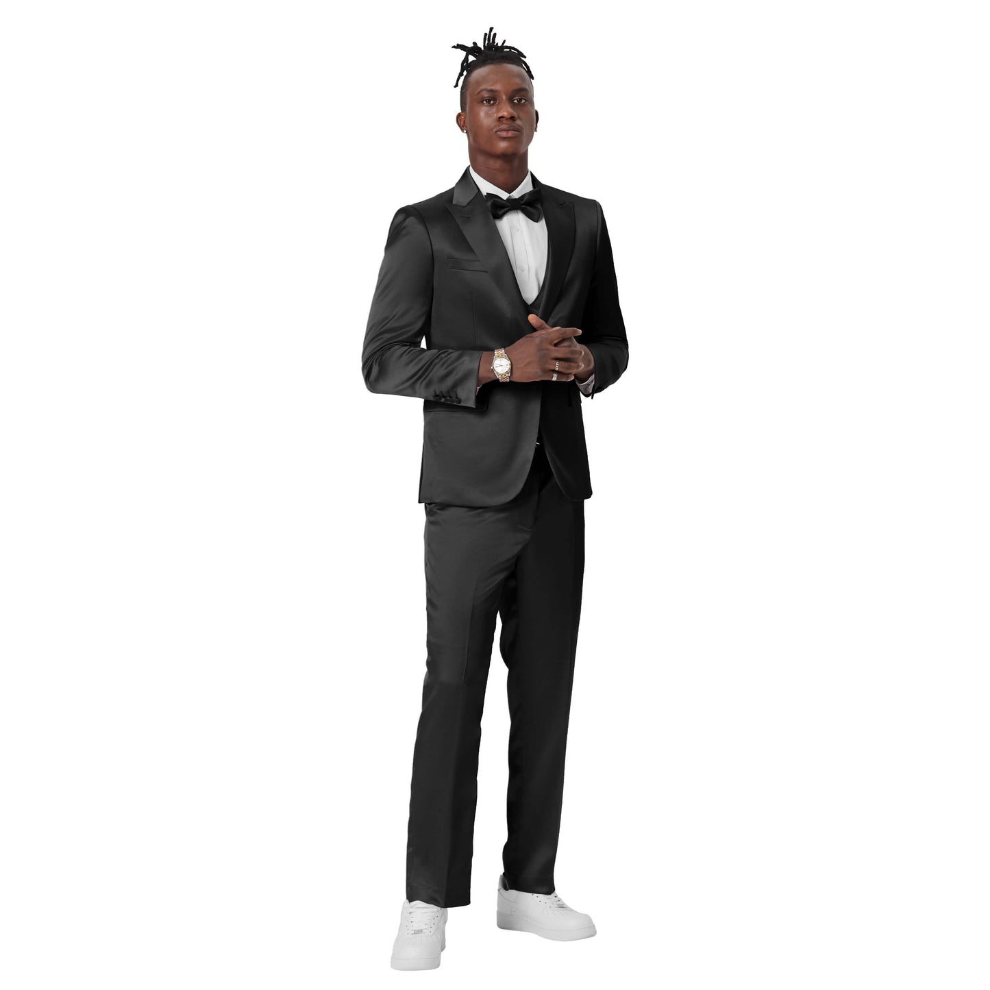 Mens Black Solid Shiny U-Shape Vest Suit