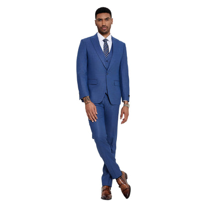 3 PC Solid Textured Peak Lapel Suit