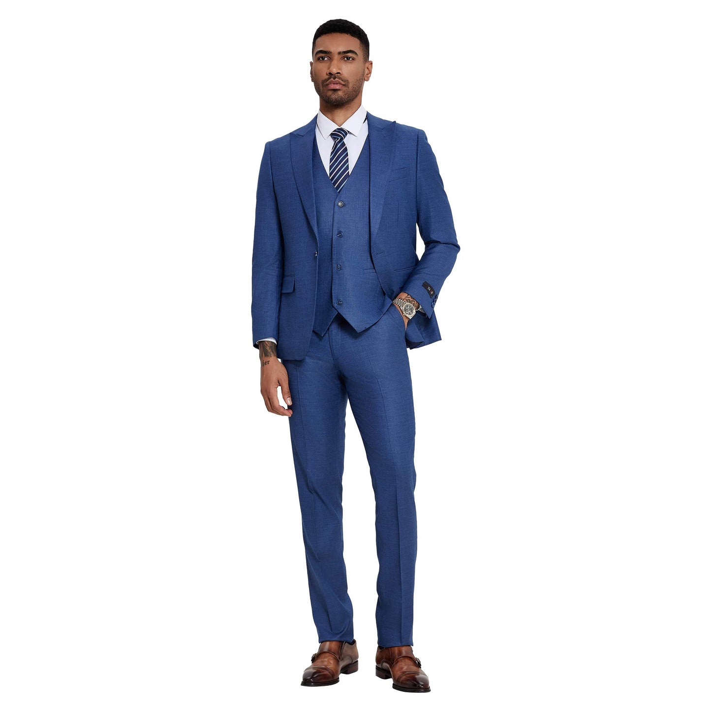 3 PC Solid Textured Peak Lapel Suit