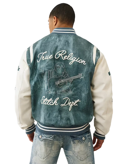 True Religion Denim Print Retro Varsity Jacket