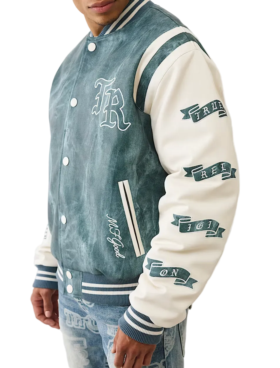 True Religion Denim Print Retro Varsity Jacket