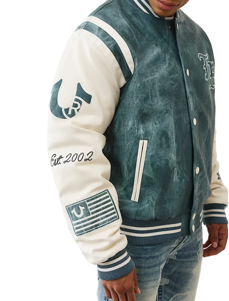 True Religion Denim Print Retro Varsity Jacket