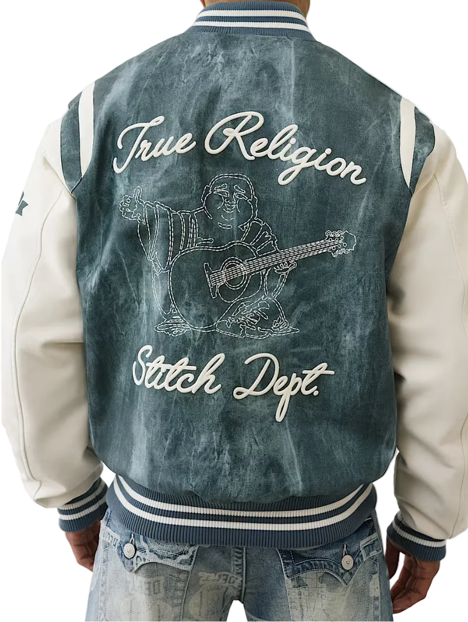 True Religion Denim Print Retro Varsity Jacket