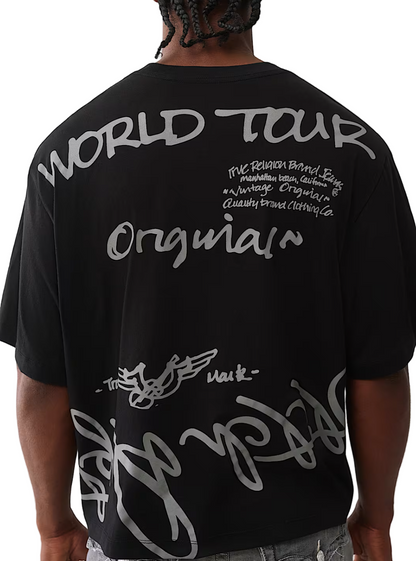 True Religion World Tour Script Boxy Tee