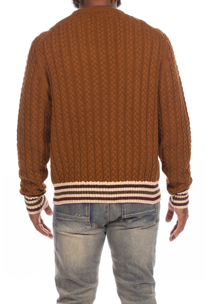 AKOO Cable Snobby Sweater in Monk's Robe back view