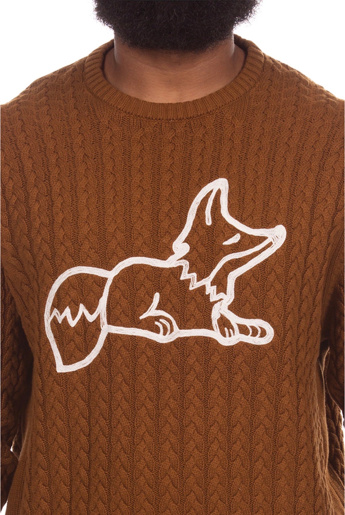 AKOO Cable Snobby Sweater in Monk's Robe cable knit and fox detail
