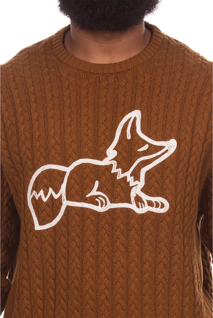 AKOO Cable Snobby Sweater in Monk's Robe cable knit and fox detail