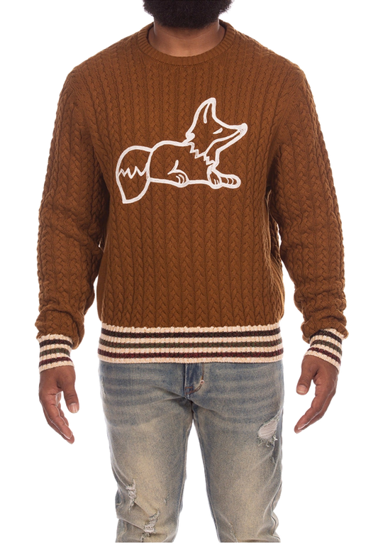 AKOO Cable Snobby Sweater in Monk's Robe front view