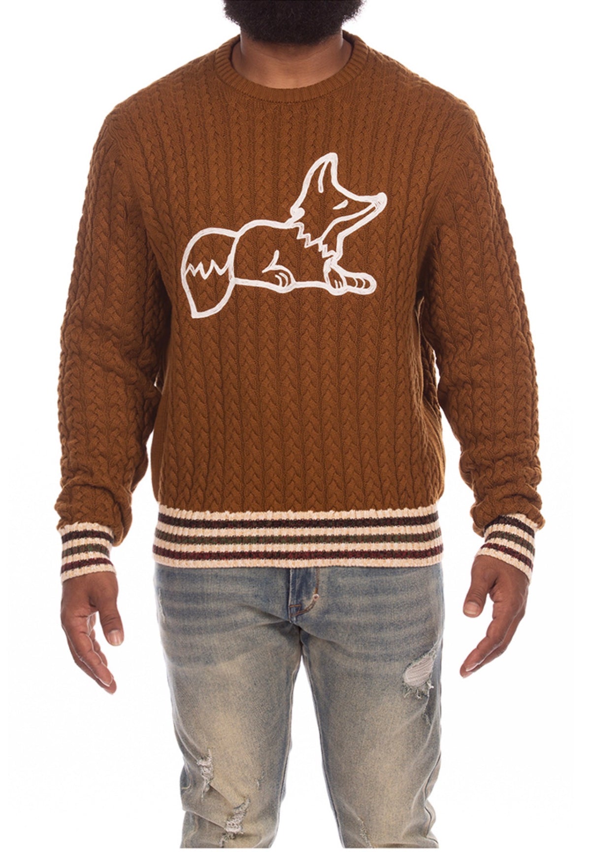 AKOO Cable Snobby Sweater in Monk's Robe front view