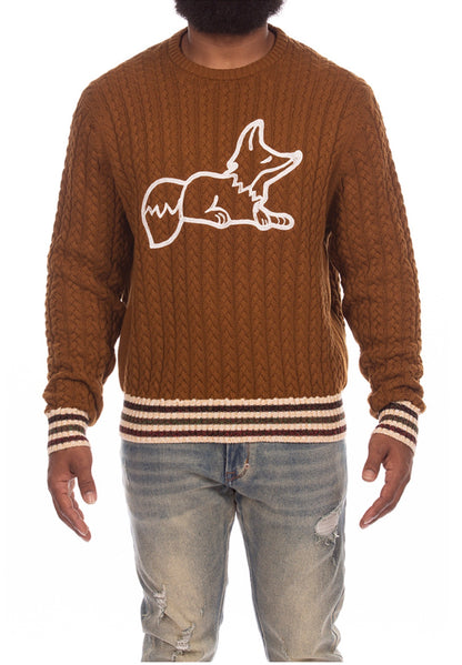 AKOO Cable Snobby Sweater in Monk's Robe front view
