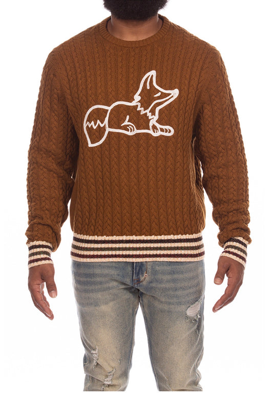 AKOO Cable Snobby Sweater in Monk's Robe front view