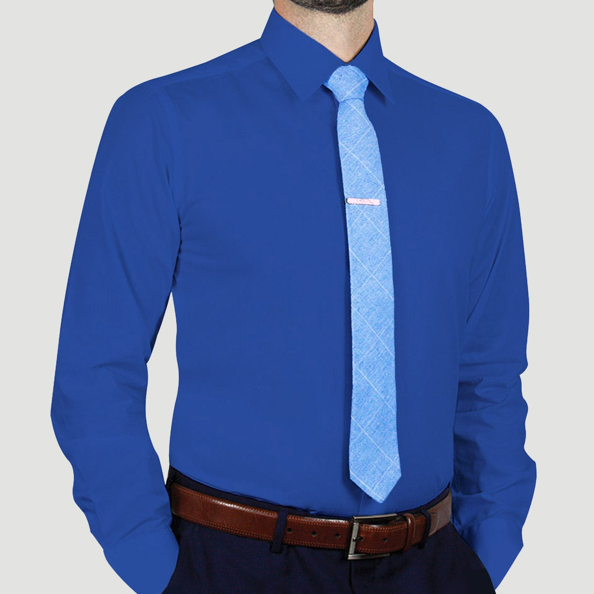 Arturo 100 Modern long sleeve dress shirt in Royal, styled with a tie