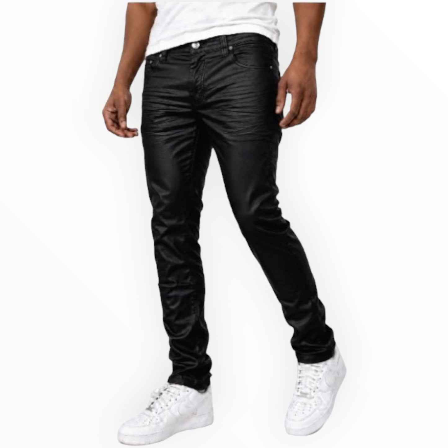 Blind Trust Wax Coated Skinny Fit Pants from On Time Fashions – Wax Coated Skinny Fit Pants by Blind Trust, Birmingham AL’s 1 fashion store and premier destination for streetwear, suits, kids fashion, and big & tall