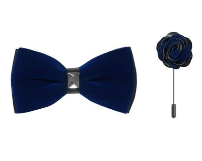 Brand Q Black Two Toned Velvet Bow Ties with Matching Pin Lapels