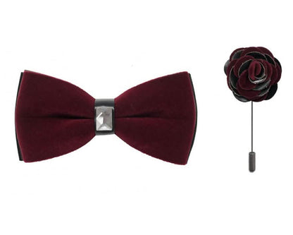Brand Q Black Two Toned Velvet Bow Ties with Matching Pin Lapels