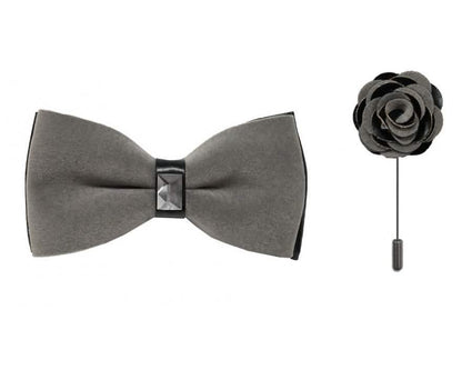 Brand Q Black Two Toned Velvet Bow Ties with Matching Pin Lapels