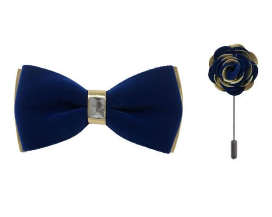 Brand Q Gold Two Toned Velvet Bow Ties with Matching Pin Lapels
