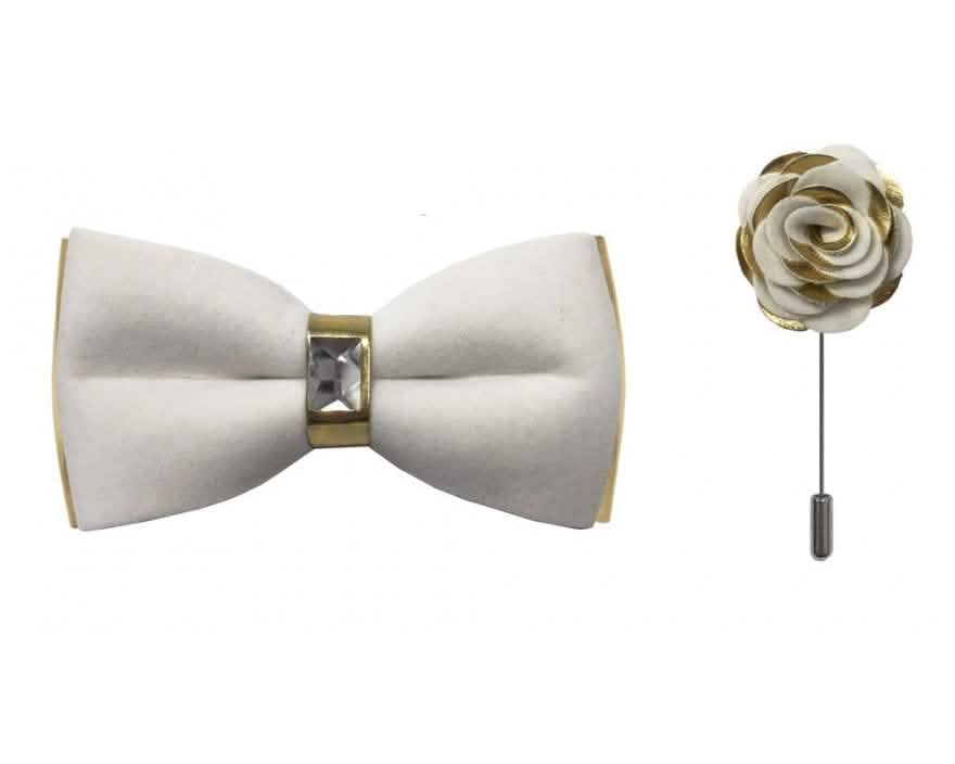 Brand Q Gold Two Toned Velvet Bow Ties with Matching Pin Lapels from On Time Fashions – Bow Tie with Pin by Brand Q, Birmingham AL’s 1 fashion store and premier destination for streetwear, suits, kids fashion, and big & tall
