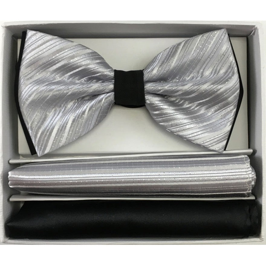 Brand Q Pre-tied 3 Tone Bow Ties & 2 Hankies – BT2T108 from On Time Fashions – Bow Tie With Hankie by Brand Q, Birmingham AL’s 1 fashion store and premier destination for streetwear, suits, kids fashion, and big & tall