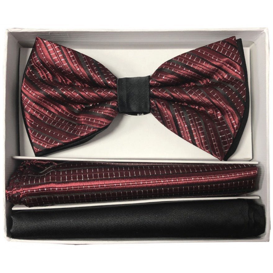Brand Q Pre-tied 3 Tone Bow Ties & 2 Hankies – BT2T108 from On Time Fashions – Bow Tie With Hankie by Brand Q, Birmingham AL’s 1 fashion store and premier destination for streetwear, suits, kids fashion, and big & tall