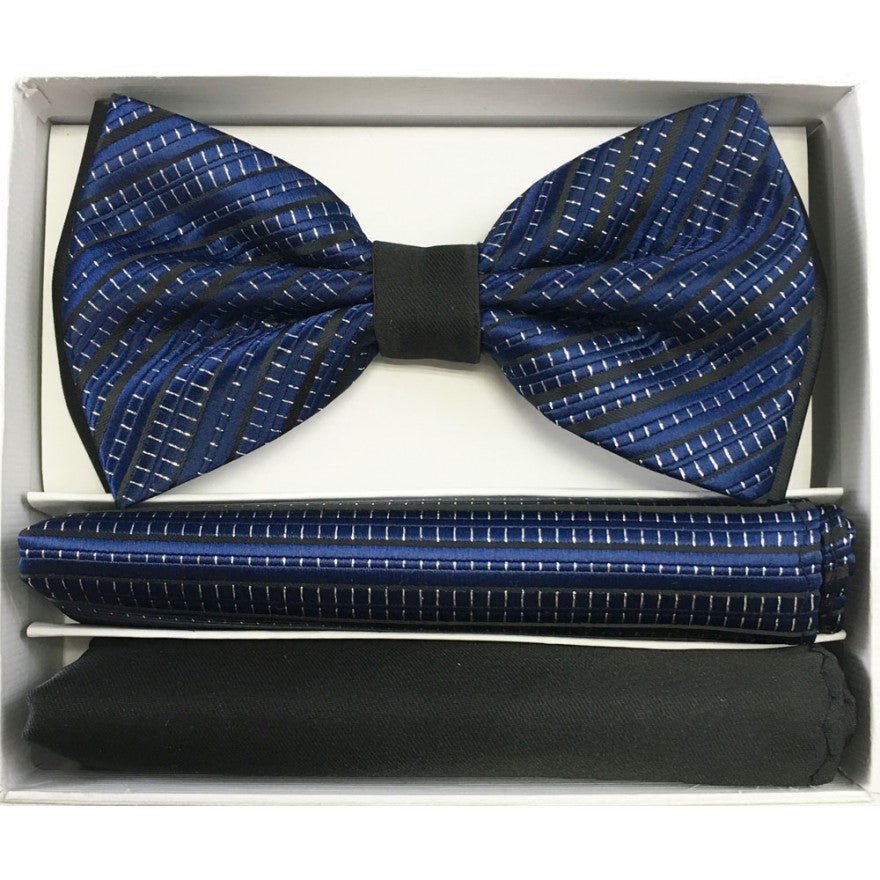 Brand Q Pre-tied 3 Tone Bow Ties & 2 Hankies – BT2T108 from On Time Fashions – Bow Tie With Hankie by Brand Q, Birmingham AL’s 1 fashion store and premier destination for streetwear, suits, kids fashion, and big & tall