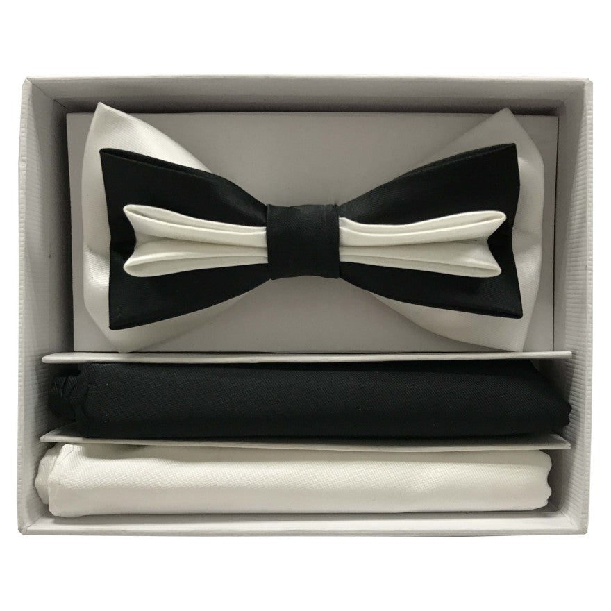 Brand Q Pre-tied 3 Tone Bow Ties & 2 Hankies – BT3T100 from On Time Fashions – Bow Tie With Hankie by Brand Q, Birmingham AL’s 1 fashion store and premier destination for streetwear, suits, kids fashion, and big & tall