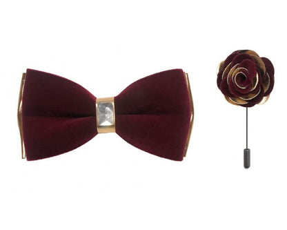 Brand Q Rose Gold Two Toned Velvet Bow Ties with Matching Pin Lapels from On Time Fashions – Bow Tie with Pin by Brand Q, Birmingham AL’s 1 fashion store and premier destination for streetwear, suits, kids fashion, and big & tall
