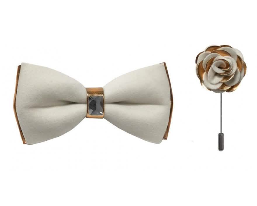 Brand Q Rose Gold Two Toned Velvet Bow Ties with Matching Pin Lapels from On Time Fashions – Bow Tie with Pin by Brand Q, Birmingham AL’s 1 fashion store and premier destination for streetwear, suits, kids fashion, and big & tall