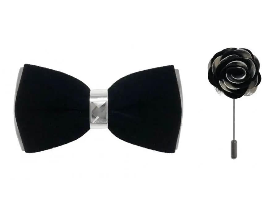 Brand Q Silver Two Toned Velvet Bow Ties with Matching Pin Lapels by Brand Q