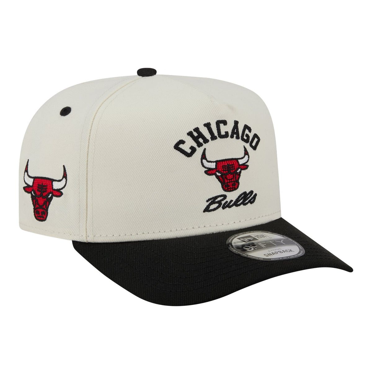 New Era Chicago Bulls Arched cream and black 9FIFTY A-Frame snapback – side Bulls embroidery product photograph