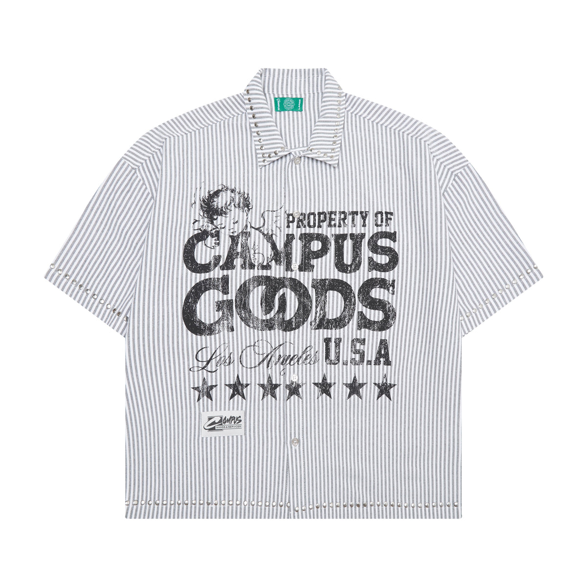 Campus Goods Seraph Stripe Button-Up in Black, product view