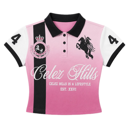 Celez Hills women's cropped Lifestyle Polo in Pink, front product view