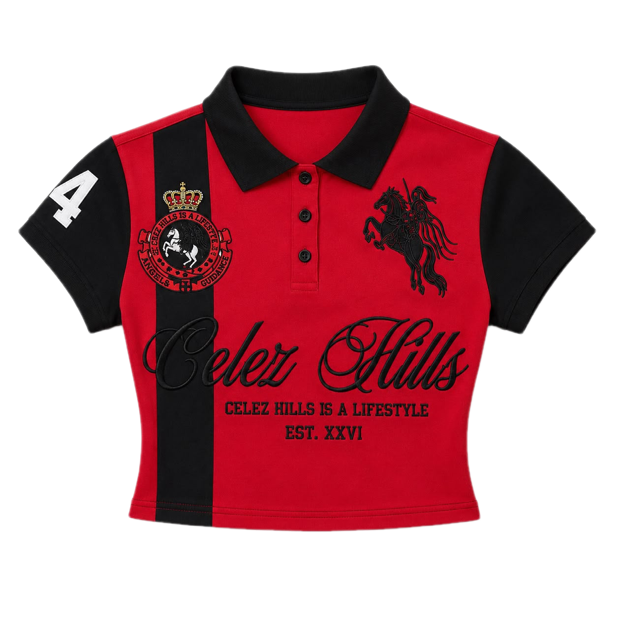 Celez Hills women's cropped Lifestyle Polo in Red, front product view