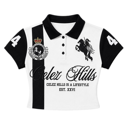 Celez Hills women's cropped Lifestyle Polo in White, front product view