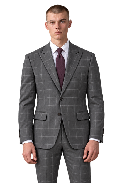 Celine by Statement 7852 charcoal windowpane suit with plum tie