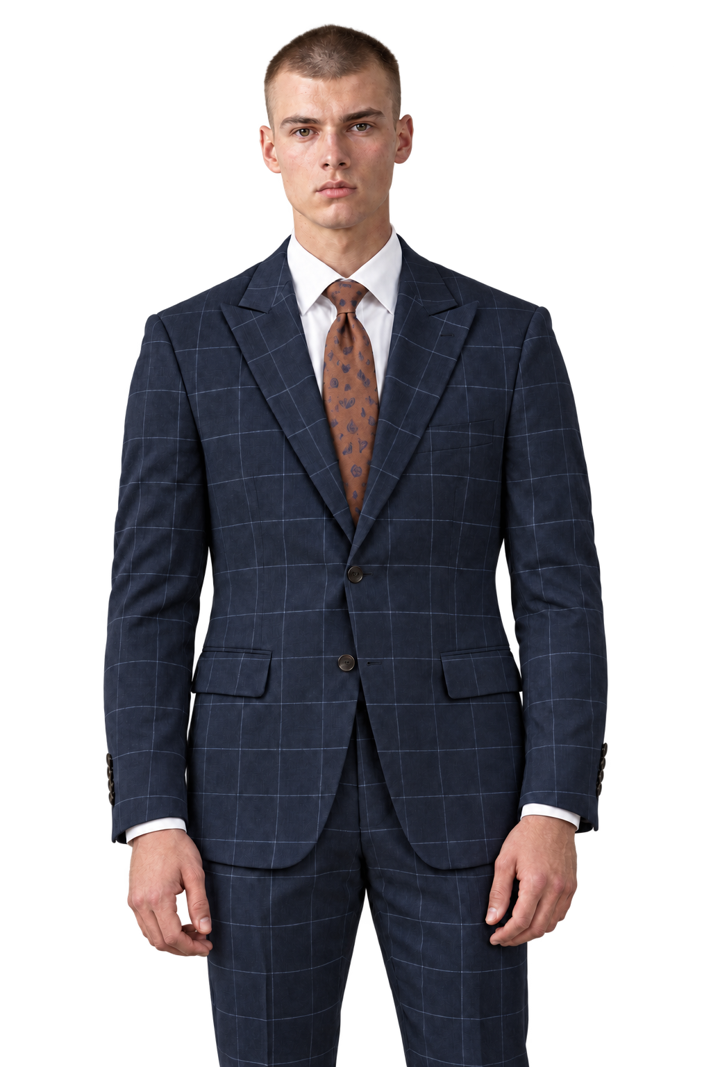 Celine by Statement 7852 indigo windowpane suit with copper paisley tie