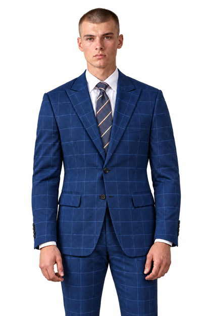Celine by Statement 7852 blue windowpane suit with slate striped tie