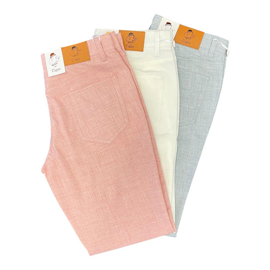 Cigar Couture CP-1200 performance pants in Pink, White and Sky Blue, folded rear view