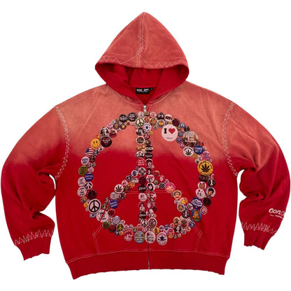 Concept LA Peace Zip Hoodie in Red Wash front view