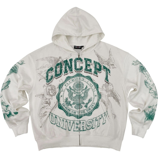 Concept LA University Zip Hoodie in White front view