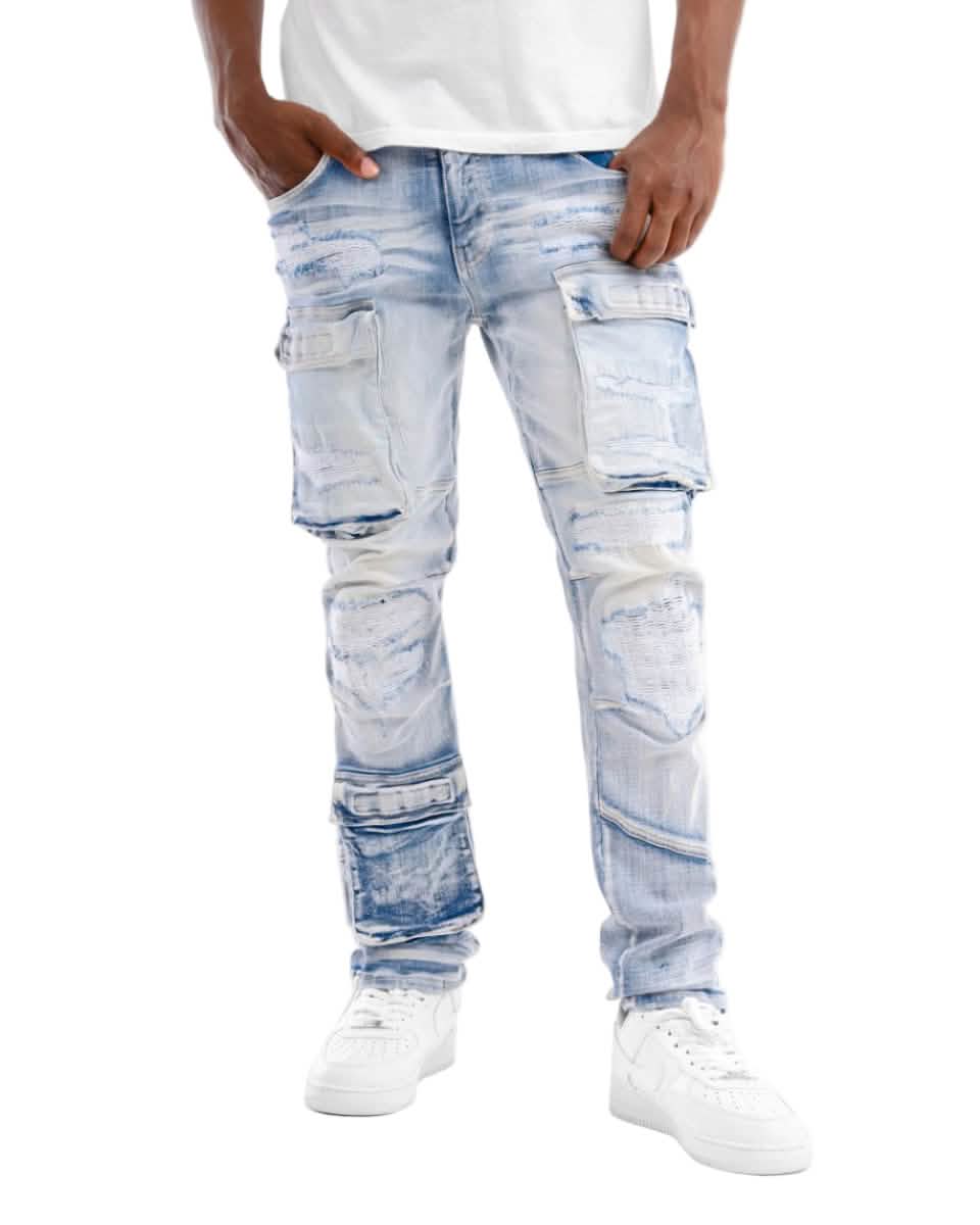 Copper Rivet Rip and Repair Cargo Jean from On Time Fashions – Jeans by Copper Rivet, Birmingham AL’s 1 fashion store and premier destination for streetwear, suits, kids fashion, and big & tall
